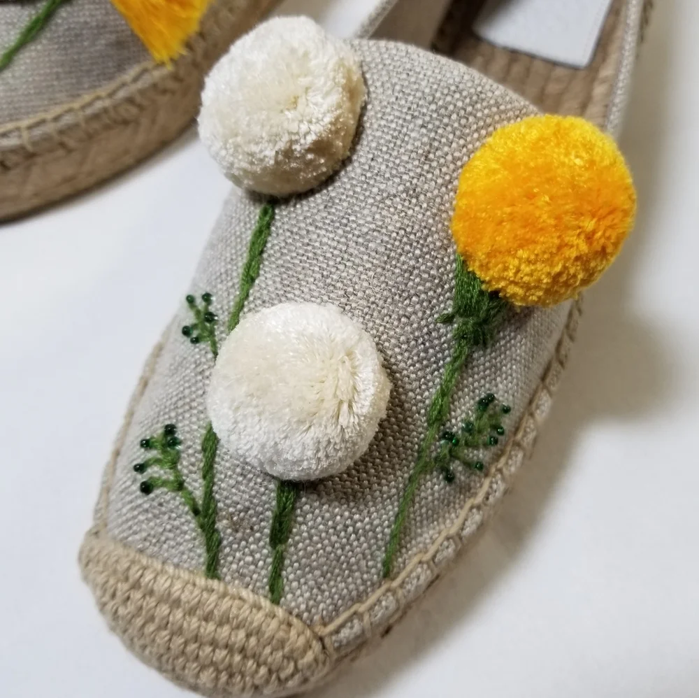 NIB Tory Burch‎ Lily Platform Espadrille Linen/Embroidery in Natural Size 9.5